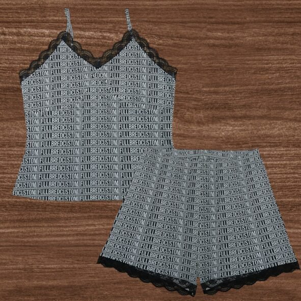 FullbreedCustom   Print Women's Cami Home Suit With Lace Edge