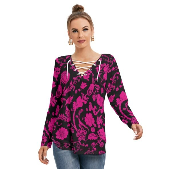 FullbreedCustom  Print Women's Long Sleeve Neckline Tie Sweatshirt