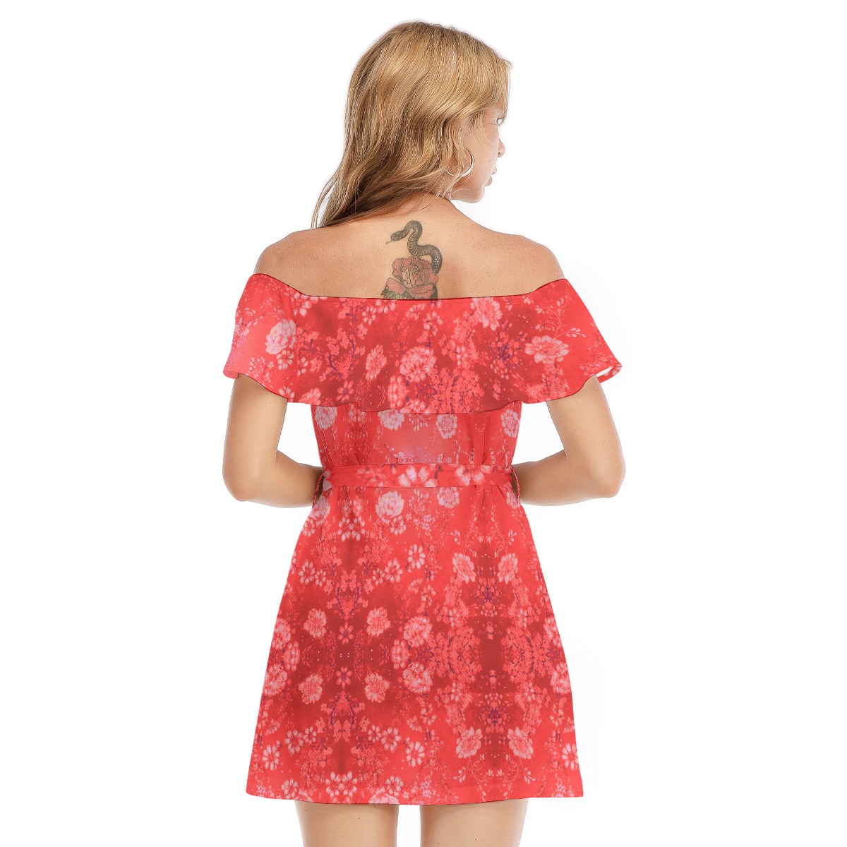 FullbreedCustom Print Women's Off-shoulder Dress With Ruffle - Image 5