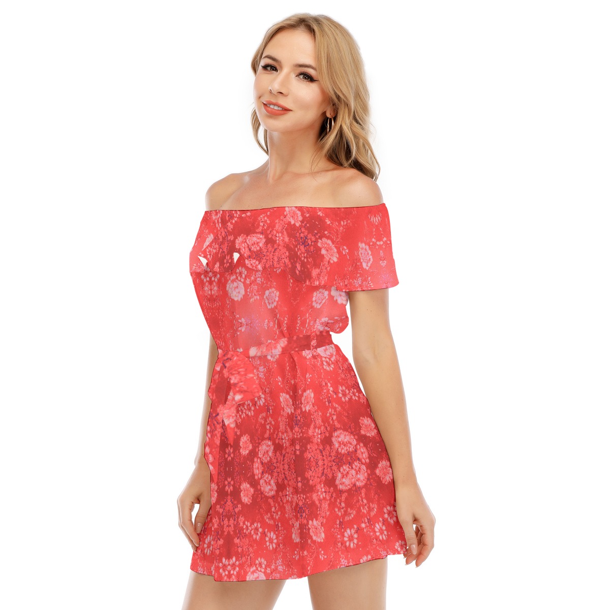 FullbreedCustom Print Women's Off-shoulder Dress With Ruffle - Image 4