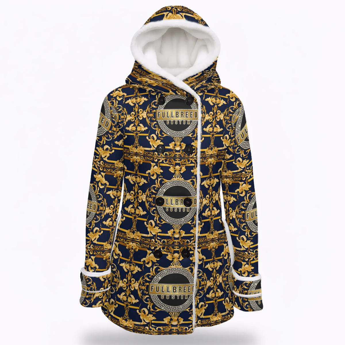 Fullbreedcustom Print Women's Hooded Double-Breasted Winter Coat With Fleece - Image 2