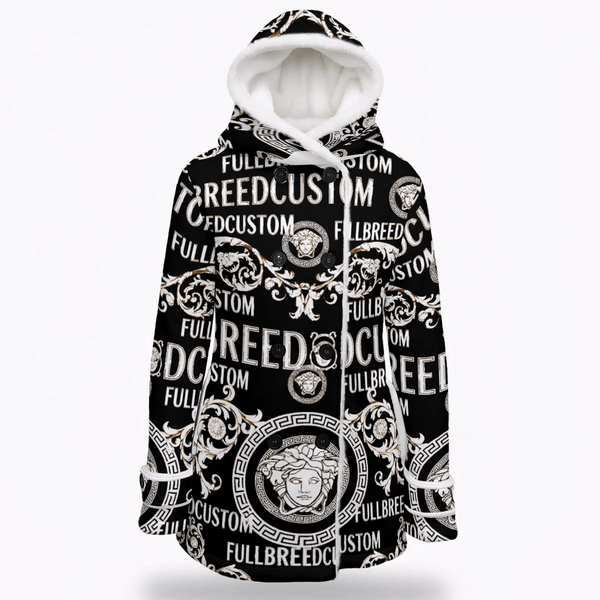 FullbreedCustom Print Women's Hooded Double-Breasted Winter Coat With Fleece - Image 2
