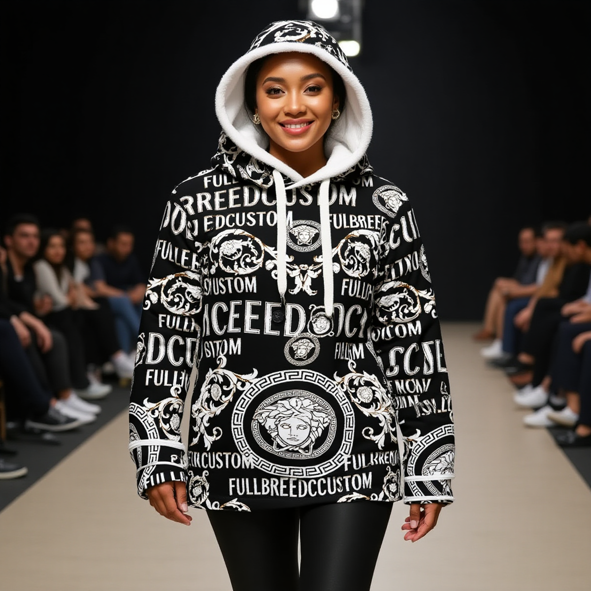 FullbreedCustom Print Women's Hooded Double-Breasted Winter Coat With Fleece