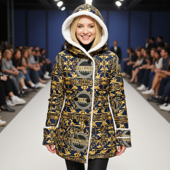 Fullbreedcustom Print Women's Hooded Double-Breasted Winter Coat With Fleece