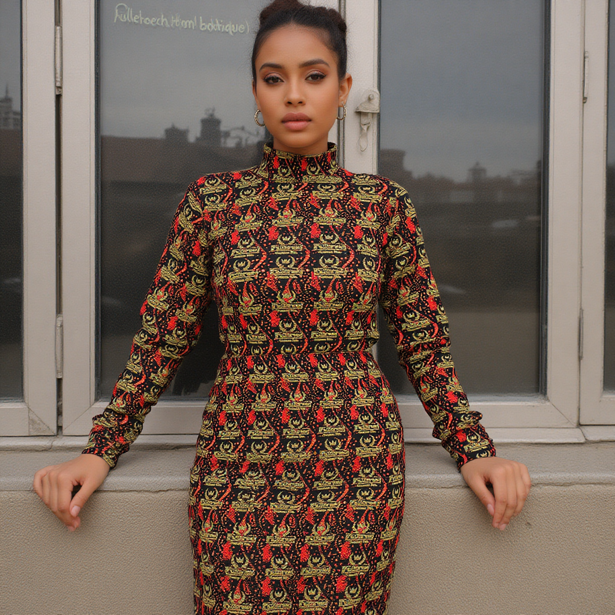 All-Over Print Women's Waist Hollow Hip Dress - Image 5