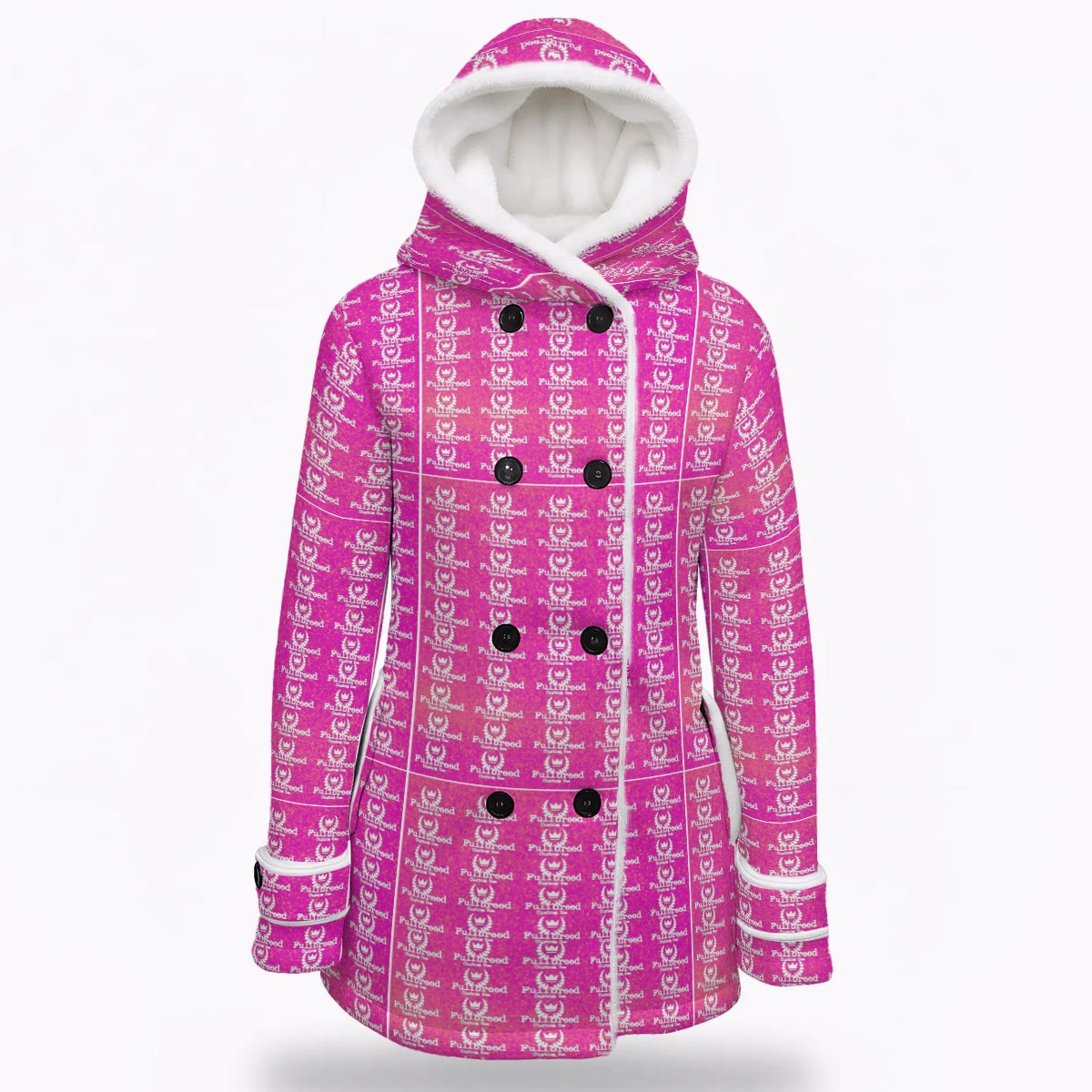 fullbreedcustom Women's Hooded Double-Breasted Winter Coat With Fleece - Image 3