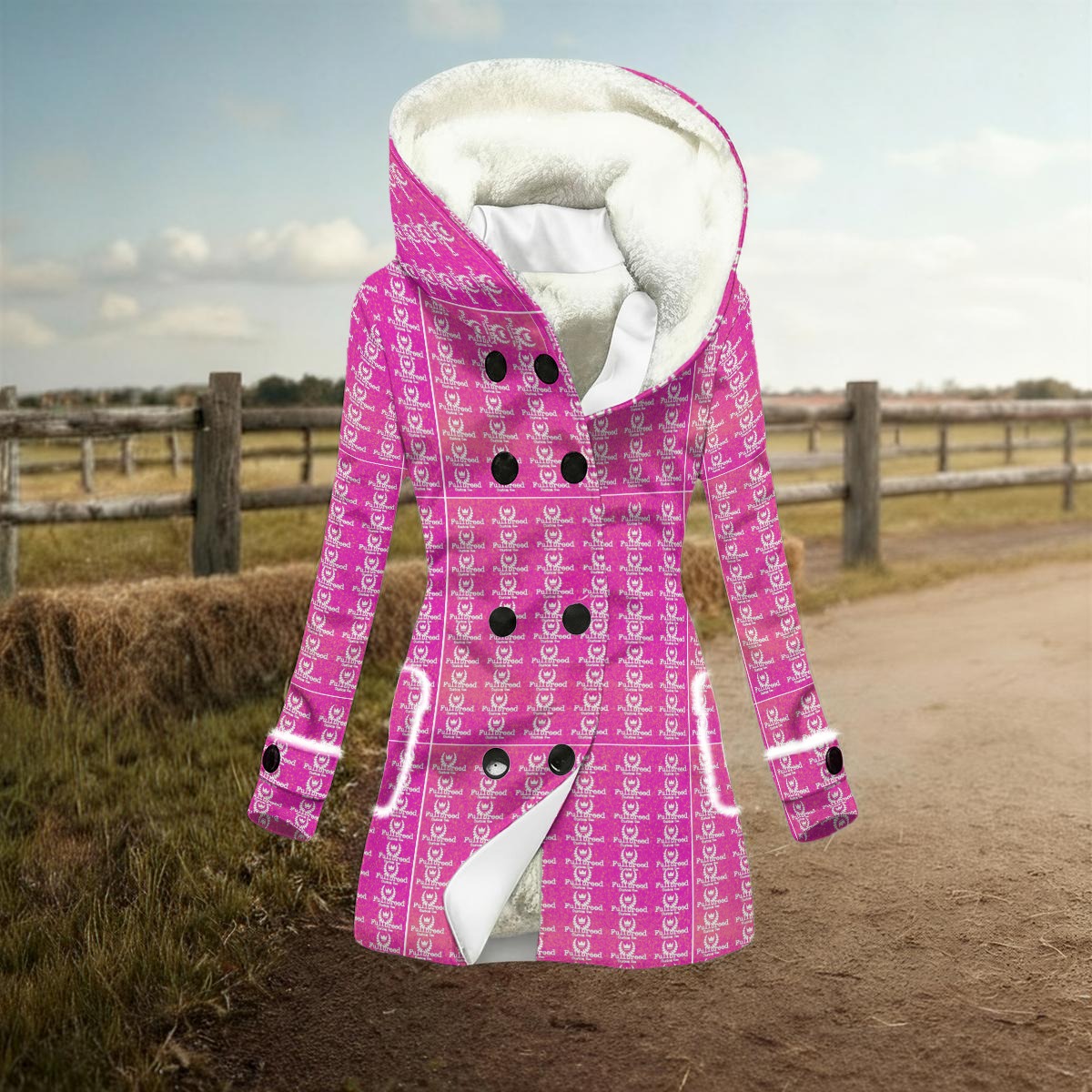 fullbreedcustom Women's Hooded Double-Breasted Winter Coat With Fleece - Image 2