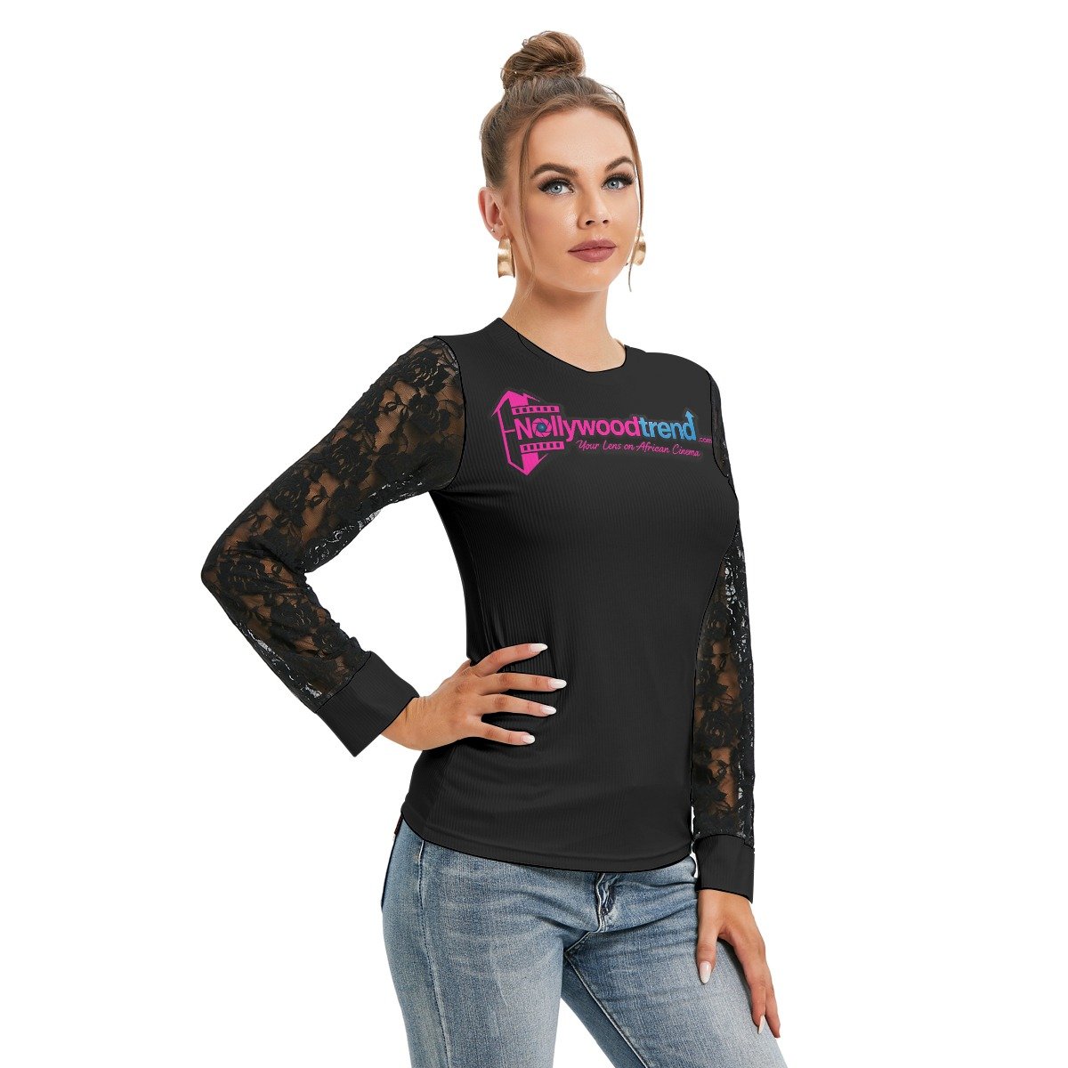 Nollywoodtrend Print Women's T-shirt And Sleeve With Black Lace - Image 4
