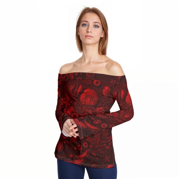 FullbreedCustoim Print Women Off-Shoulder Long Sleeve Top