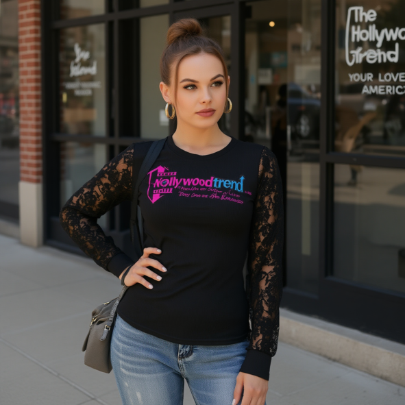 Nollywoodtrend Print Women's T-shirt And Sleeve With Black Lace