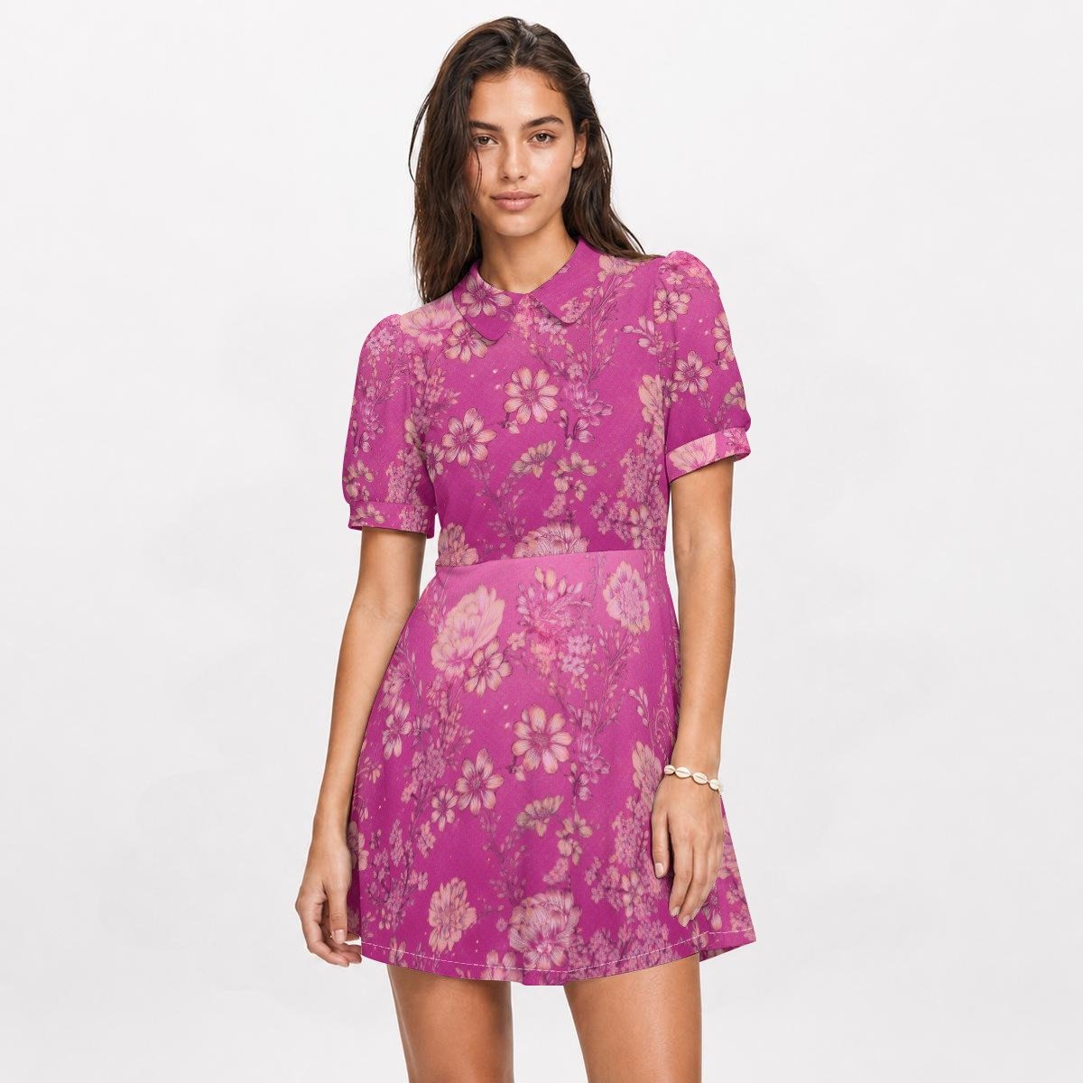 FullbreedCustom Print Women's A-Line Dress With Peter Pan Neck - Image 3