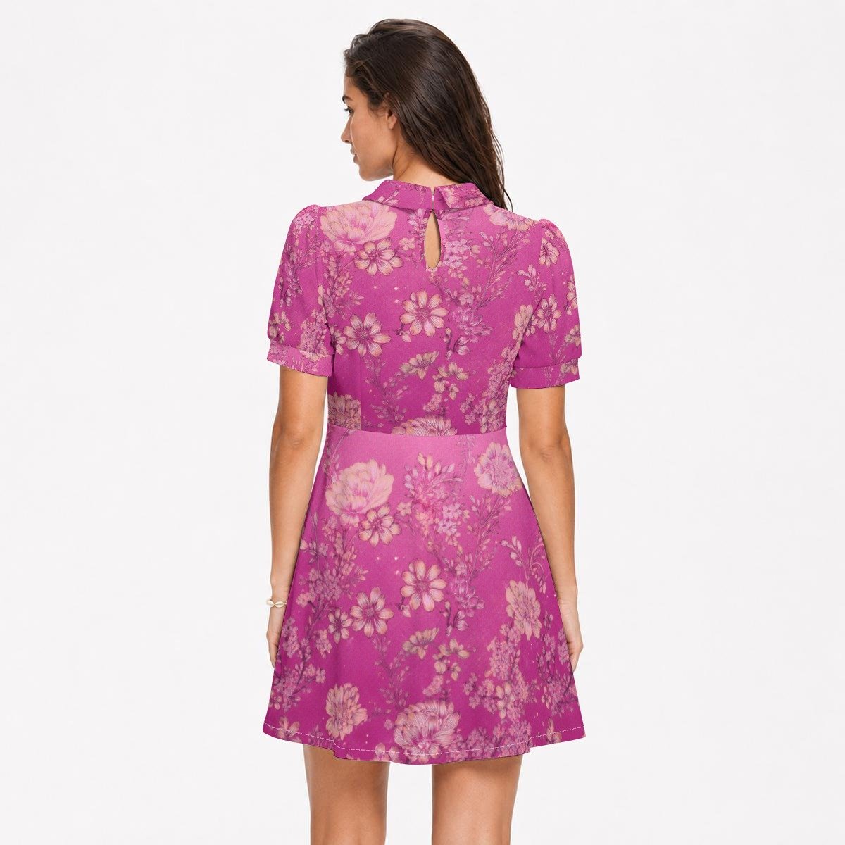 FullbreedCustom Print Women's A-Line Dress With Peter Pan Neck - Image 4
