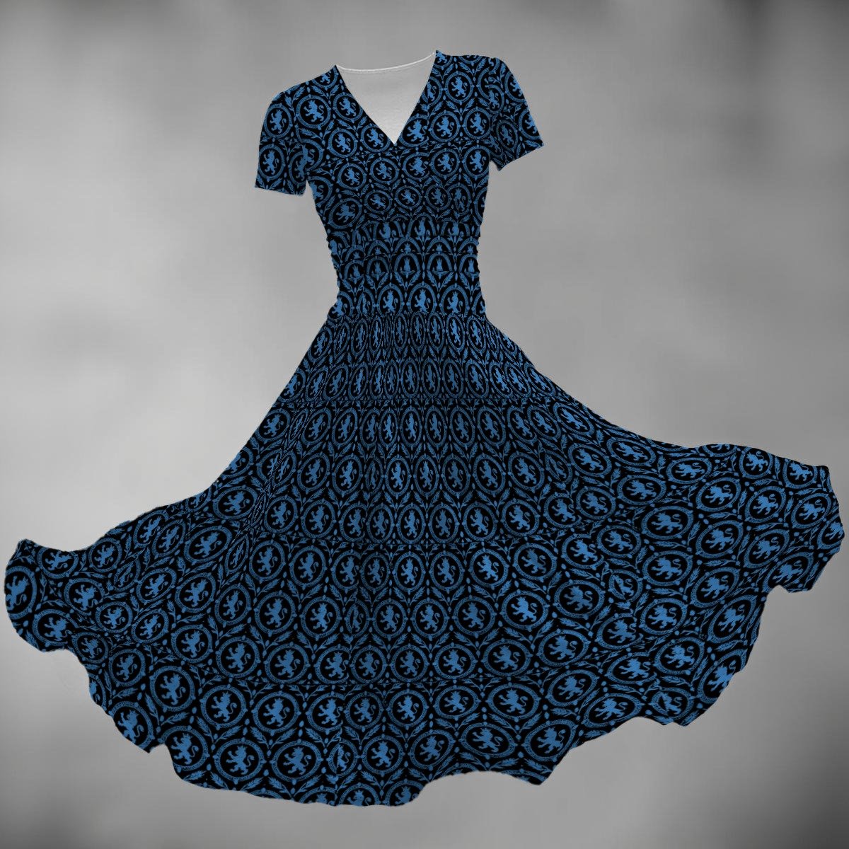 FullbreedCustom Print Women's Short Sleeve V Neck Midi Dress