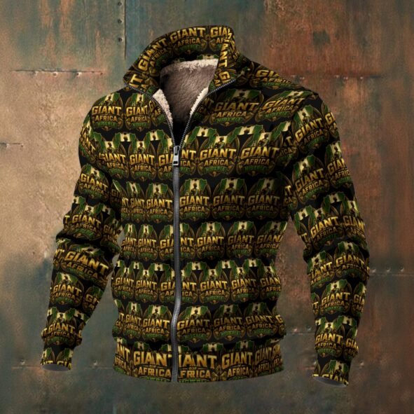 African Giants Print Men's Thick Knit Fleece Jacket