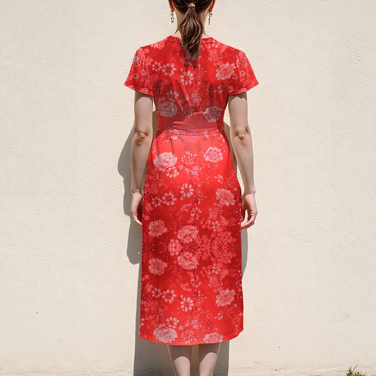 FullbreedCustom Print Women's V-Neck Flutter Sleeve Midi Dress - Image 2