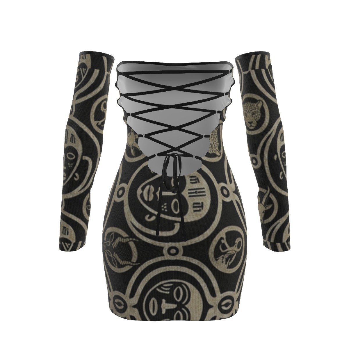 FullbreedCustom Print Women's Off-shoulder Back Lace-up Dress - Image 2