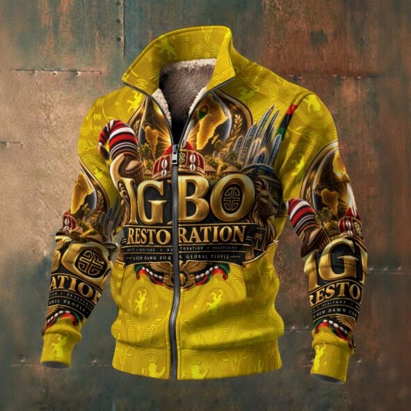 IGBO RESTORATION Print Men's Thick Knit Fleece Jacket
