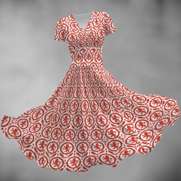 FullbreedCustom Print Women's Short Sleeve V Neck Midi Dress