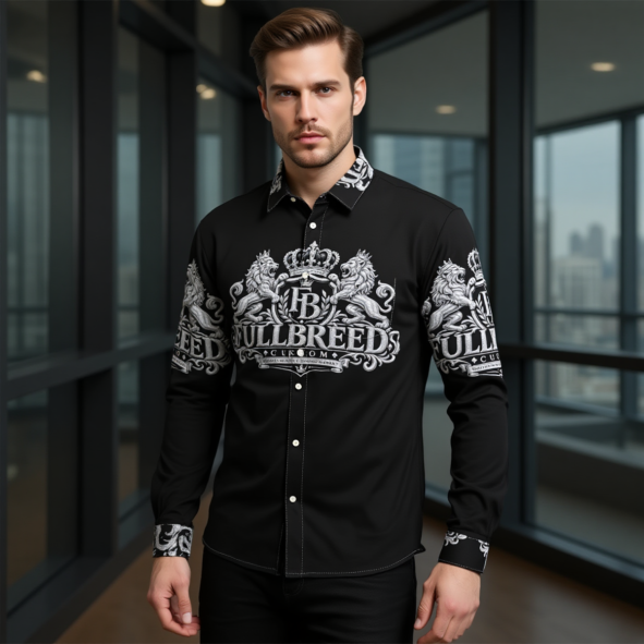 FullbreeCustom Print Men's Business Long Sleeve Pocket Shirt|115GSM Cotton poplin