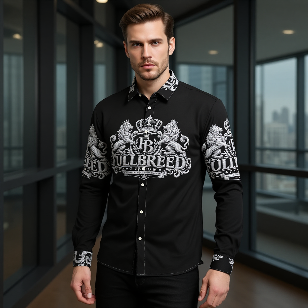 FullbreeCustom Print Men's Business Long Sleeve Pocket Shirt|115GSM Cotton poplin