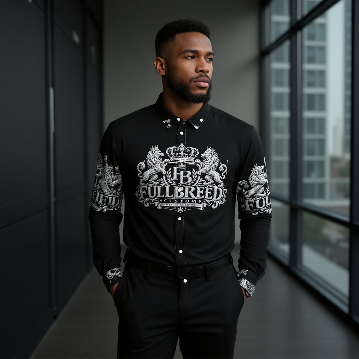 FullbreeCustom Print Men's Business Long Sleeve Pocket Shirt|115GSM Cotton poplin - Image 4