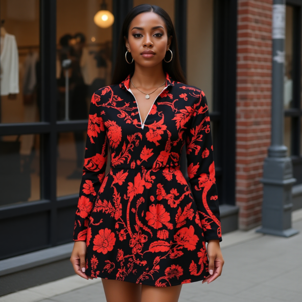 FullbreedCustom Print Women's Zip Front Tight Dress