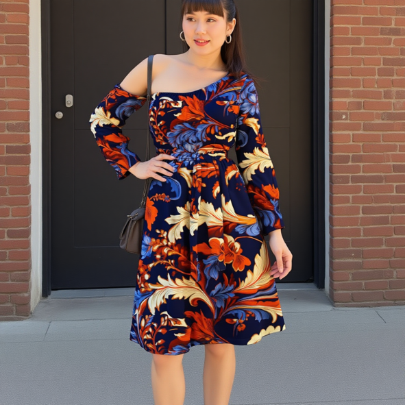 FullbreedCustom Print Women's Off-Shoulder Dress With Belt