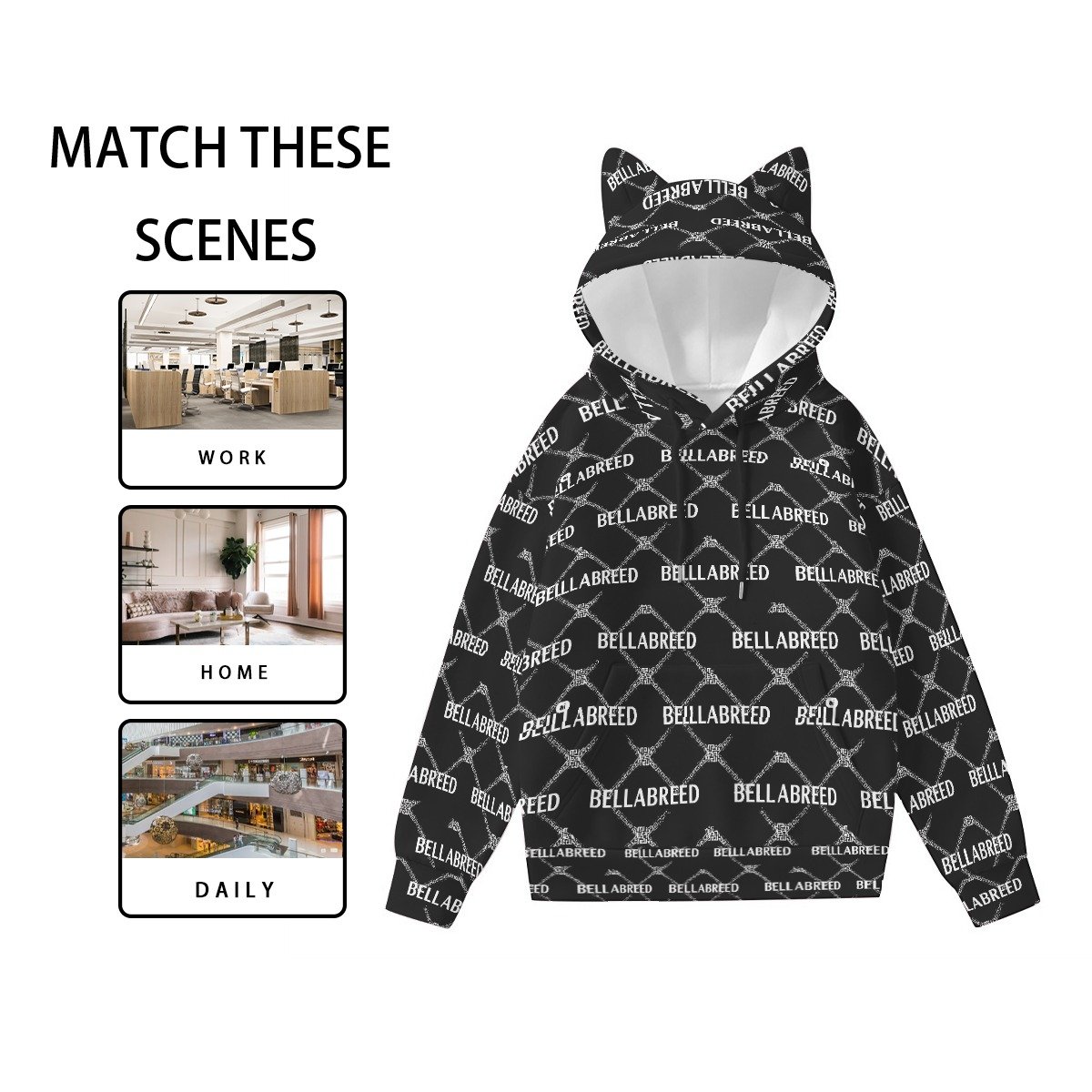 All-Over Print Women’s Hoodie With Decorative Ears - Image 3