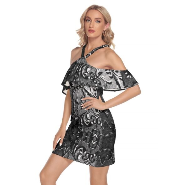 All-Over Print Women's Cold Shoulder Cami Dress With Ruffle