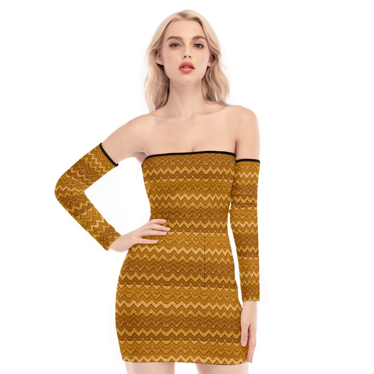 All-Over Print Women's Off-shoulder Back Lace-up Dress - Image 2