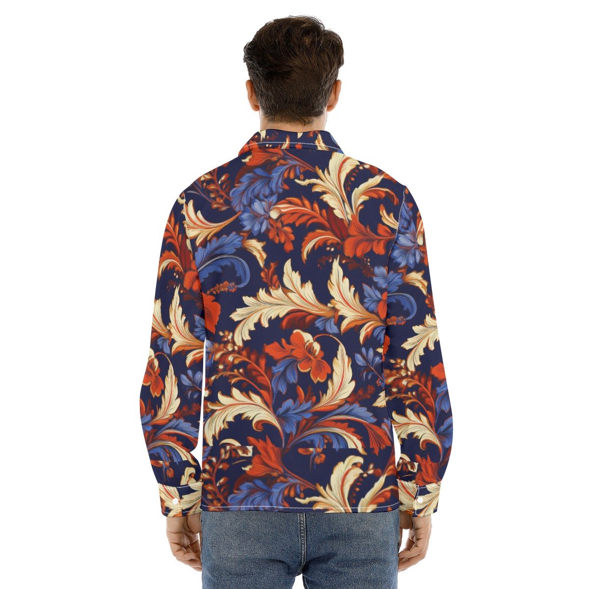 All-Over Print Men's Lapel Collar Shirt With Concealed Placket