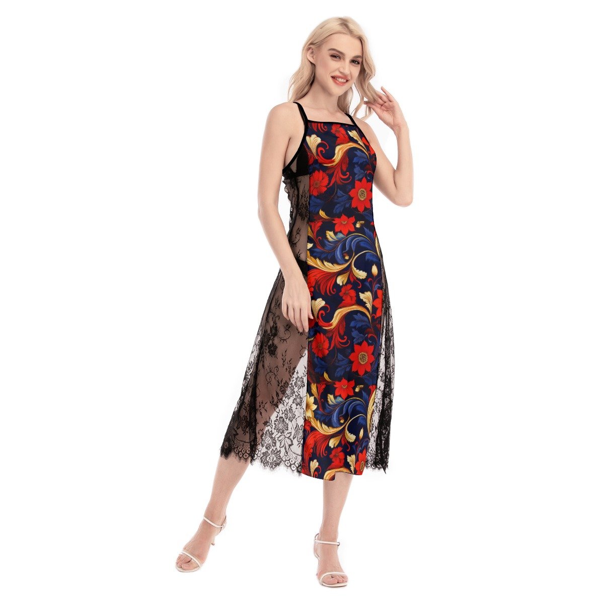 All-Over Print Women's Lace Cami Cross Back Dress - Image 4