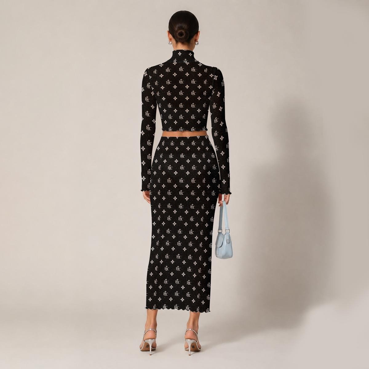 FullbreedCustom Print Women's High Neck Skirt Set With Thumb Hole - Image 4
