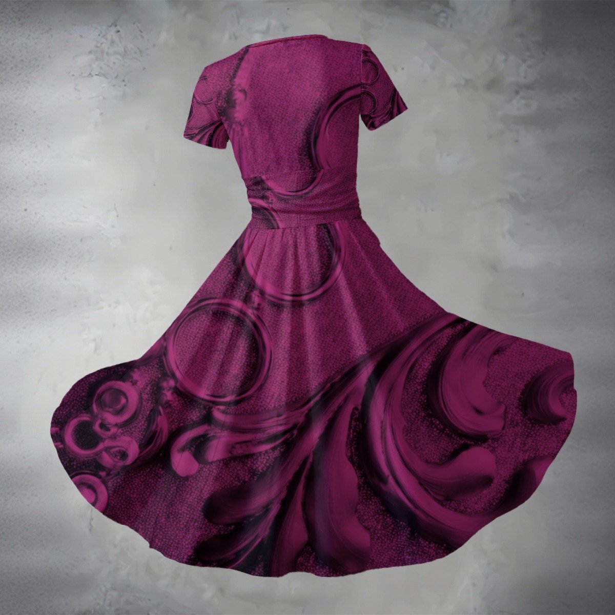 All-over Print Women's Short Sleeve V Neck Midi Dress - Image 2