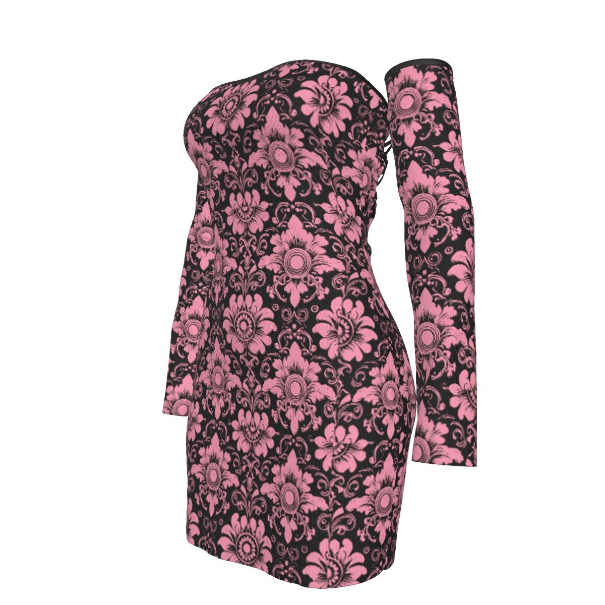 All-Over Print Women's Off-shoulder Back Lace-up Dress - Image 5