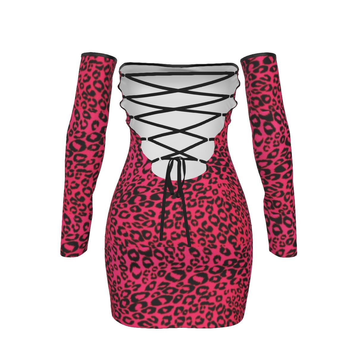 All-Over Print Women's Off-shoulder Back Lace-up Dress - Image 4