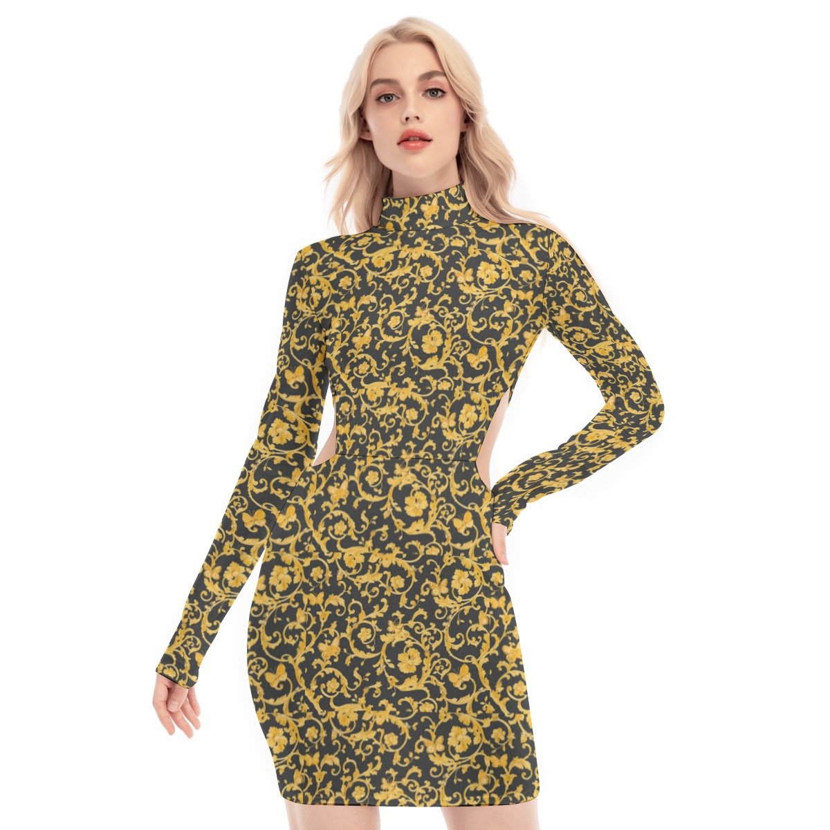 All-Over Print Women's Waist Hollow Hip Dress - Image 3