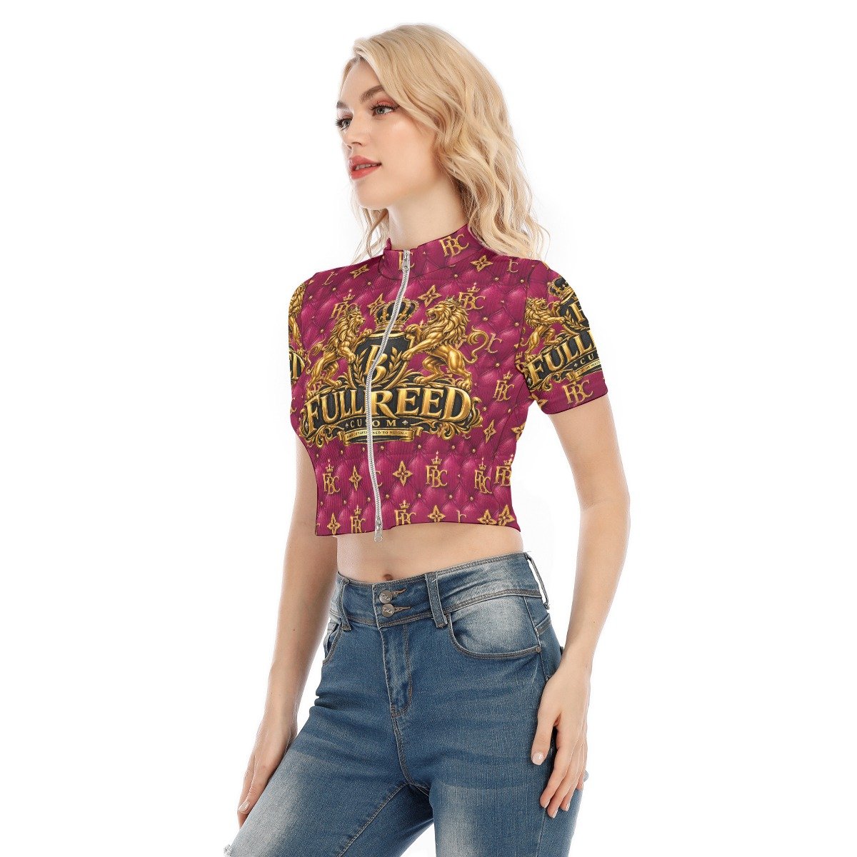 FullbreedCustom Print Women's Short Sleeve T-shirt With Two-way Zipper - Image 3