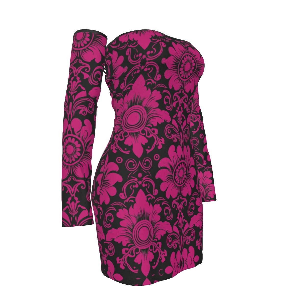 All-Over Print Women's Off-shoulder Back Lace-up Dress - Image 3