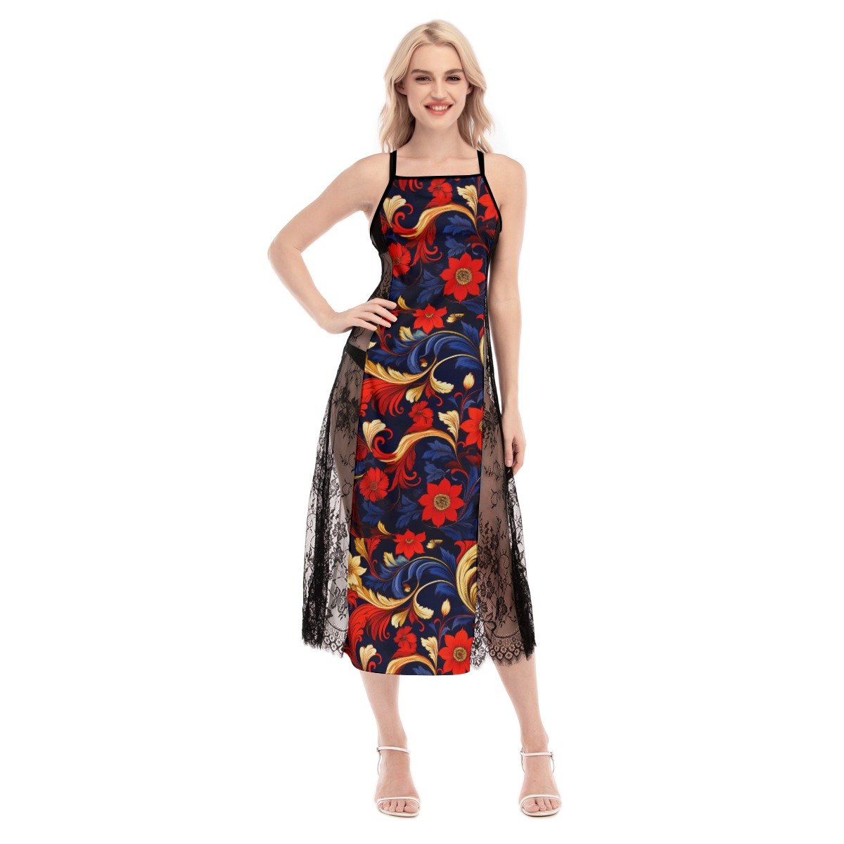 All-Over Print Women's Lace Cami Cross Back Dress - Image 3