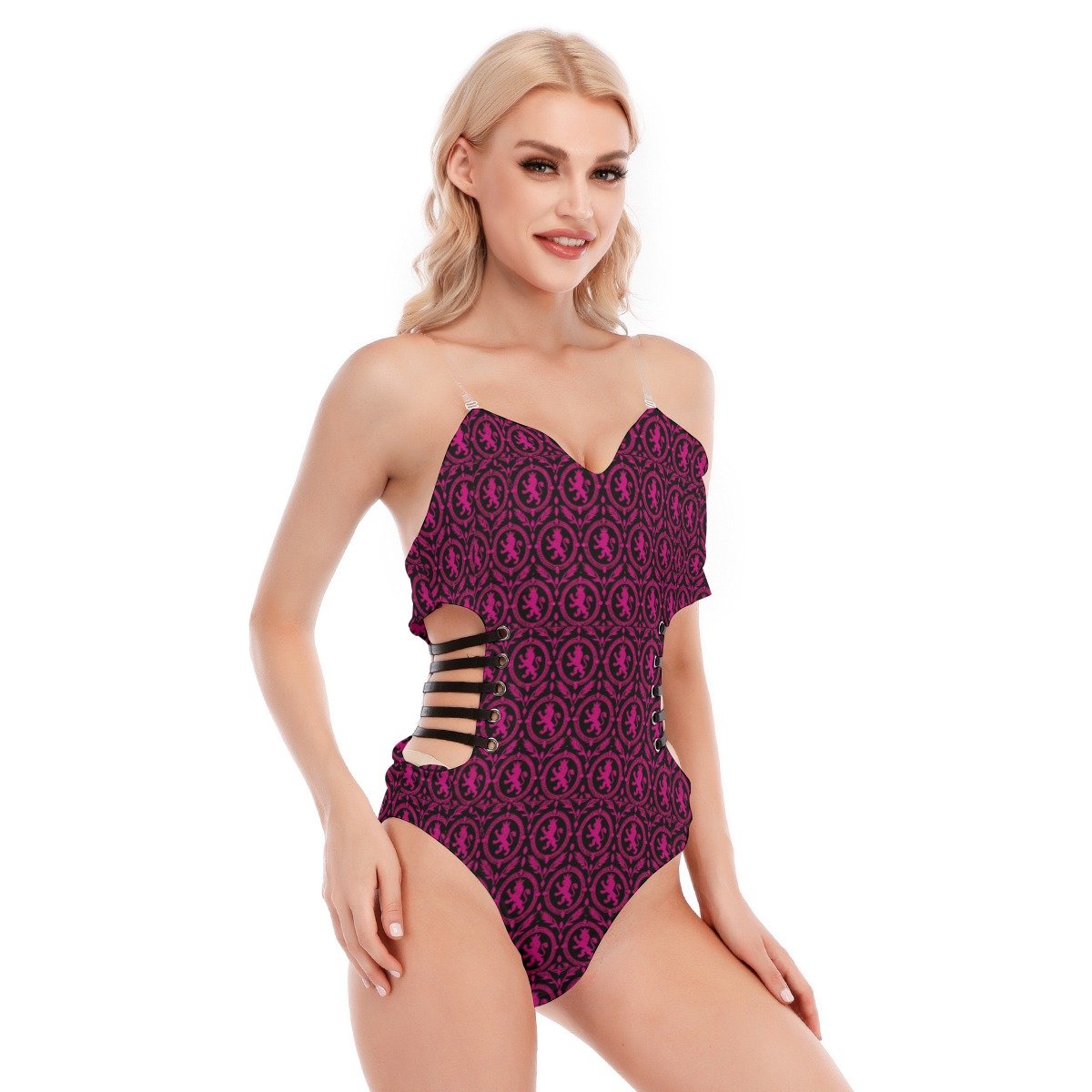 All-Over Print Women's Tube Top Bodysuit With Side Black Straps - Image 4