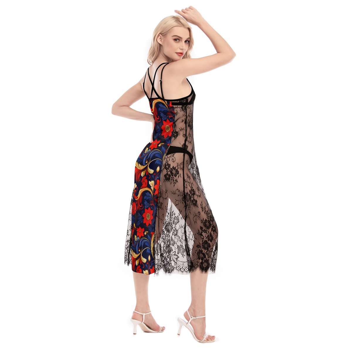 All-Over Print Women's Lace Cami Cross Back Dress - Image 2