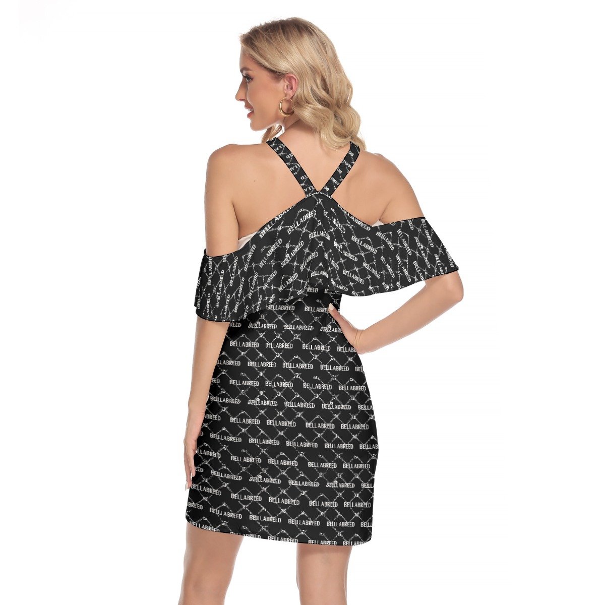 All-Over Print Women's Cold Shoulder Cami Dress With Ruffle - Image 3