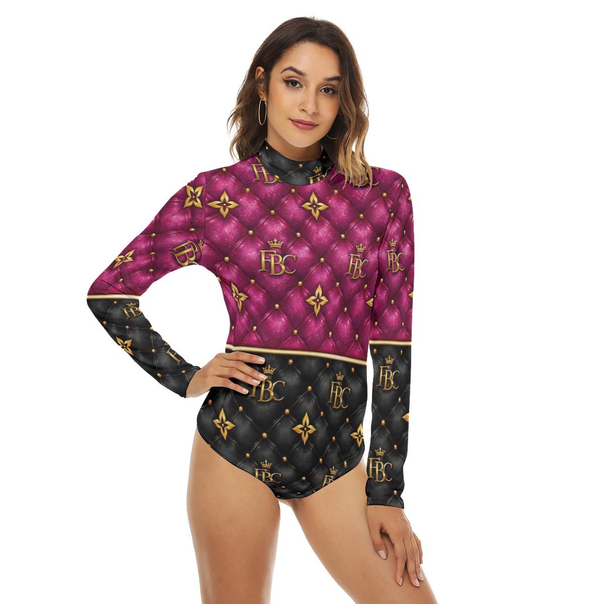 All-Over Print Women's Turtleneck Long Sleeve Bodysuit - Image 3