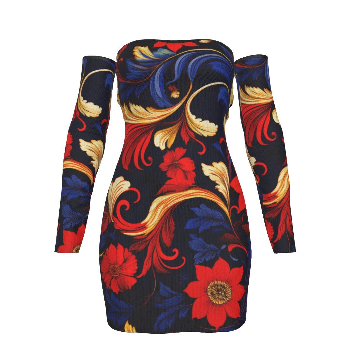 All-Over Print Women's Off-shoulder Back Lace-up Dress - Image 4