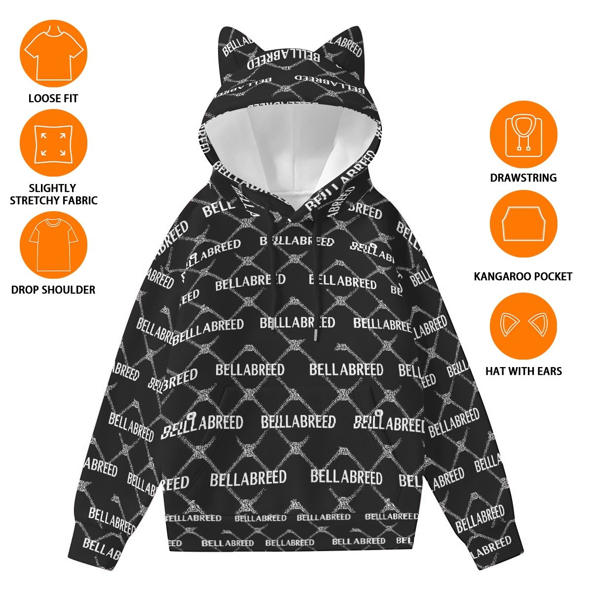 All-Over Print Women’s Hoodie With Decorative Ears