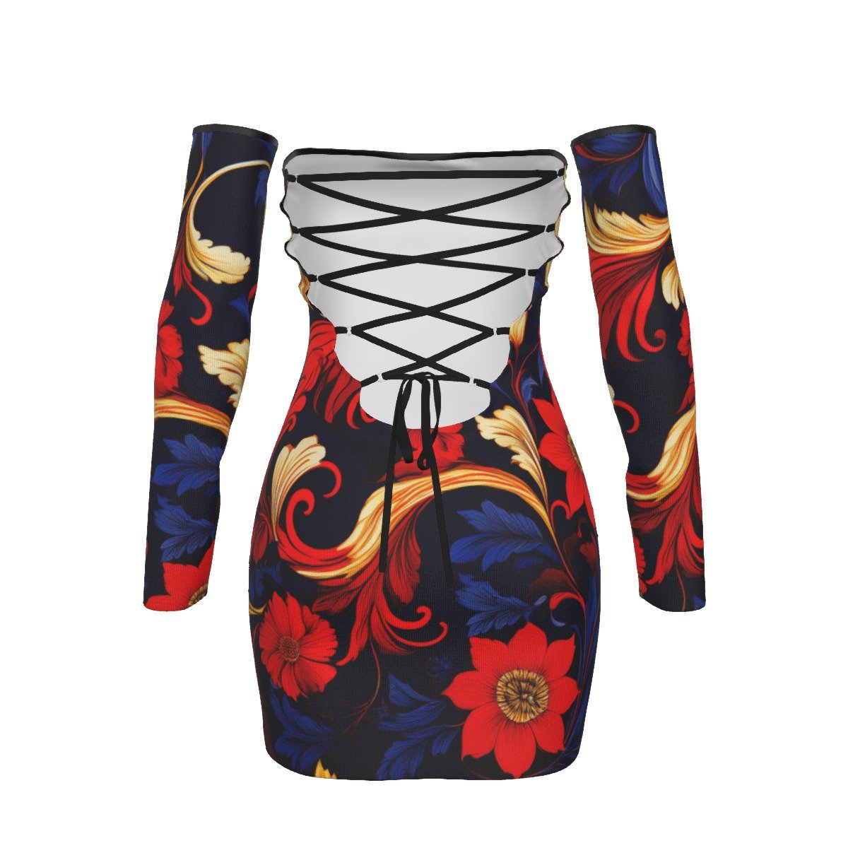 All-Over Print Women's Off-shoulder Back Lace-up Dress - Image 2