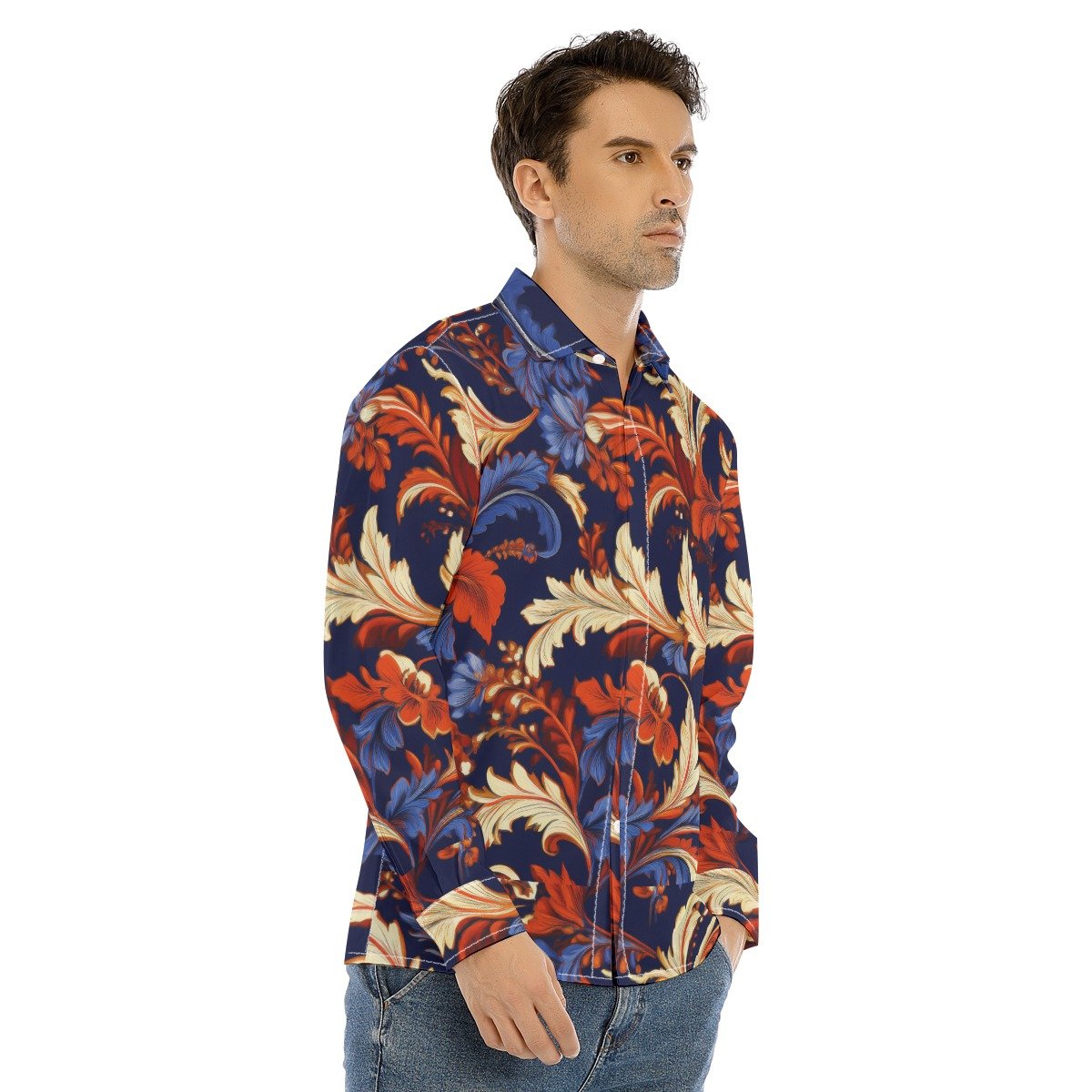 All-Over Print Men's Lapel Collar Shirt With Concealed Placket - Image 4