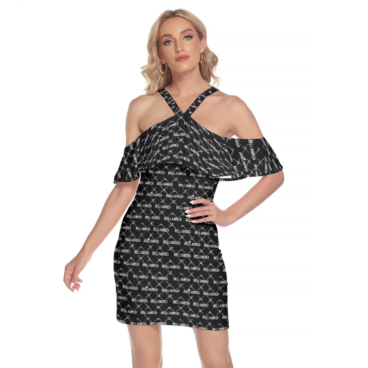All-Over Print Women's Cold Shoulder Cami Dress With Ruffle - Image 2