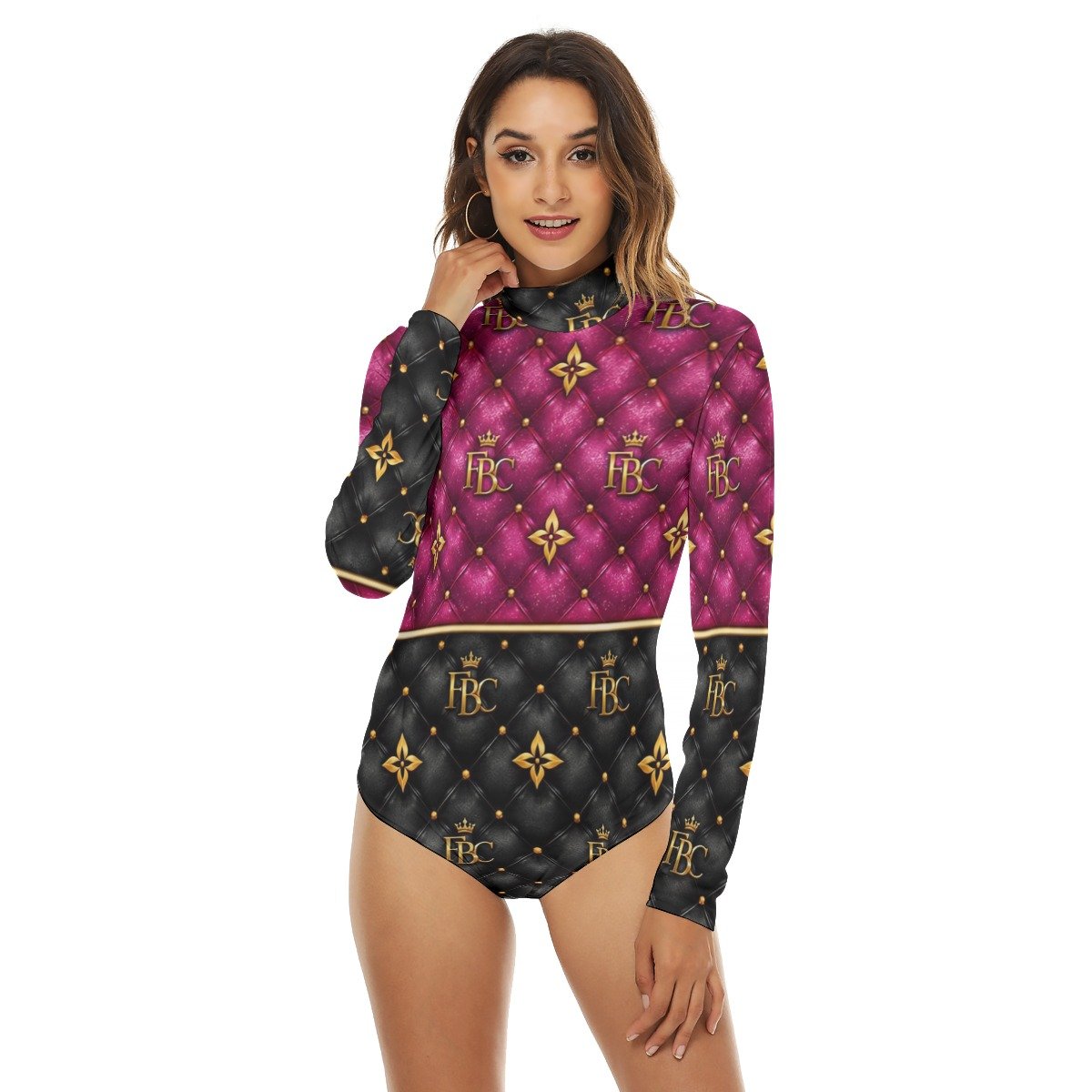 All-Over Print Women's Turtleneck Long Sleeve Bodysuit